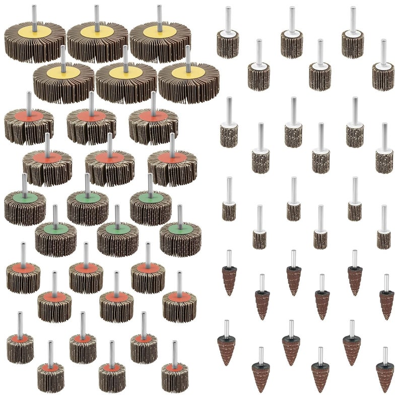 JUNXILPPD 60Pcs Sandpaper 80 Grit Flap Wheel Sander Set 1/4 Inch Shank Flap Wheels for Drill Efficient Polishing Abrasive Flap Sanding Wheel Stable Connection for Metal Wood - Image 1